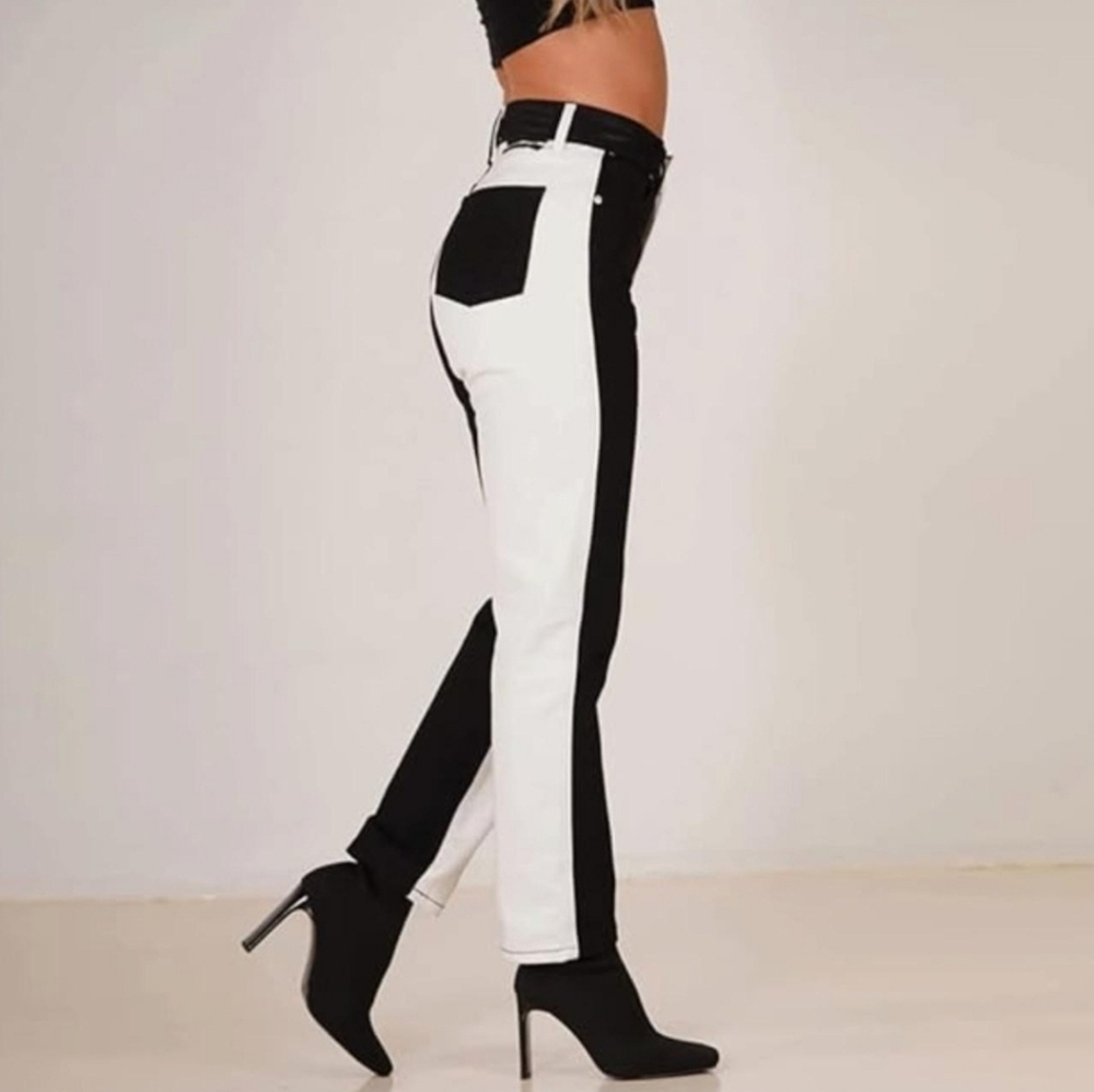 Revice Black White Two Color Jeans Size 27 Straight Leg Zip Fly Neutral Boho - Picture 14 of 14